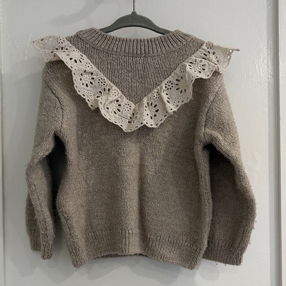Zara Kids Beige Sweater with Cotton Ruffle Trim, Sz 2-3 (98CM)
